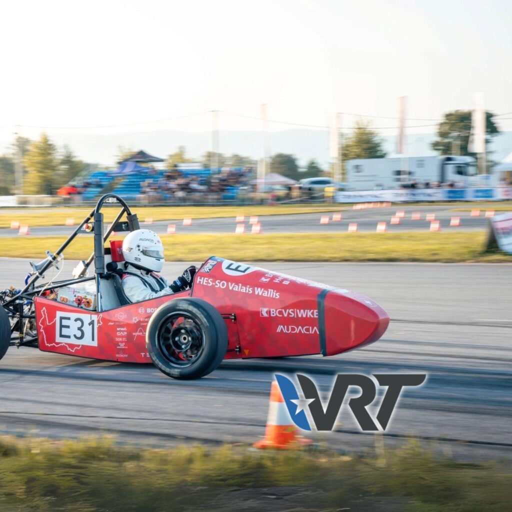 A student of HES-SO Valais-Wallis is driving the VRT race car.
